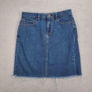 J CREW Factory Skirt Size 2 Short A-Line Frayed Hem Medium Wash Denim